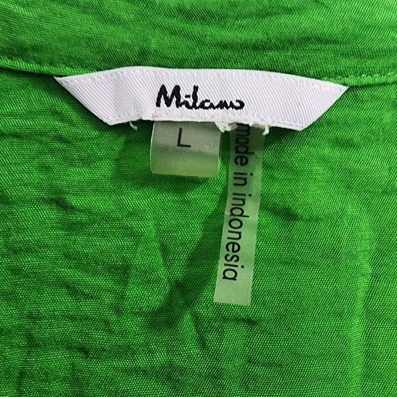 Milano Top Womens L Green Sleeveless Button Front Flowy Crinkle Rayon Blend - Picture 4 of 8